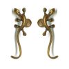2 small GECKO handles small solid BRASS pulls old look SCREW TO DOOR drawer amazing bronze patina