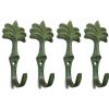 4 aged green patina seaside beach bronze patina 4" palm tree COAT HOOKS 10 cm small solid brass antiques vintage old style 100mm hook