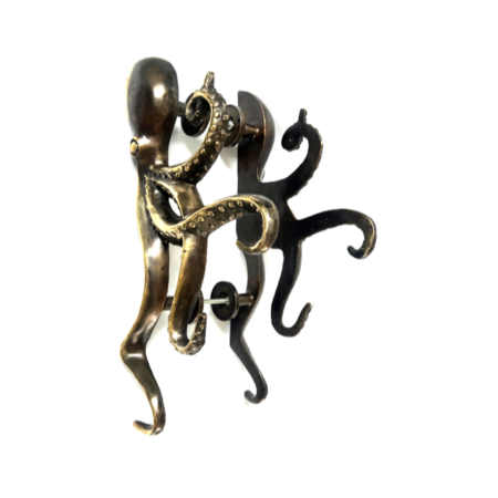 Back to Back Octopus Brass Door Handles Pair 15 – Antique Tentacle Pulls for Glass & Metal Doors