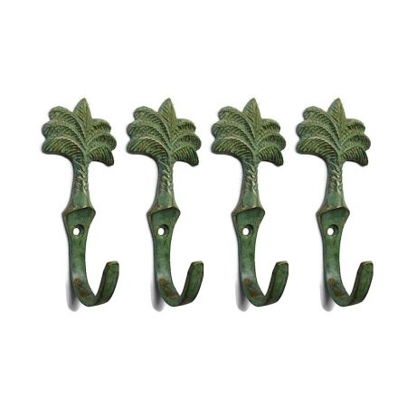 4 aged green patina seaside beach bronze patina 4" palm tree COAT HOOKS 10 cm small solid brass antiques vintage old style 100mm hook