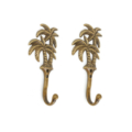 Set of 2 Solid Brass Palm Tree Wall Hooks 6 Tropical Vintage Coat Hooks Heavy Brass Hangers