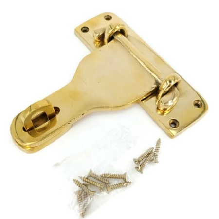 polished brass 5" Old latch vintage style house 12.5 cm BOX antiques box for padlock catch hasp DOOR Key heavy