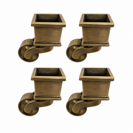 4 Solid Brass Sabot Cup Castors 3.12 High Square Furniture Feet Chair Table Wheel Covers