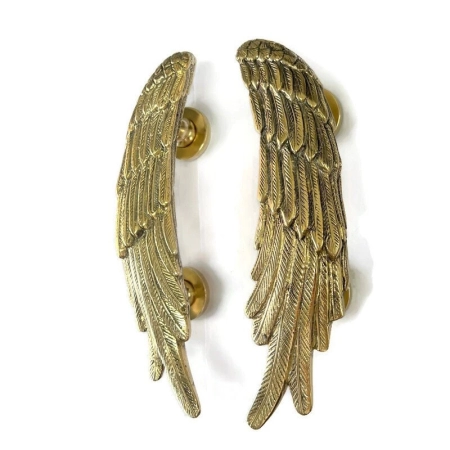 2 Small Angel Wing Brass Door Pull Handles – 9.5" Hand Made Solid Brass Grabs