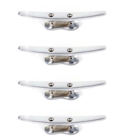 4 CHROME PLATED CLEAT tie downs solid heavy 100% brass 14 cm boat cars tieing rope hooks hand made ship 5.1/2"
