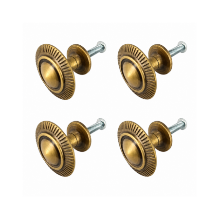 4 Small Solid Brass Knobs 26mm (1") Heavy Vintage Drawer Pulls Antique Style Cabinet Handles 112