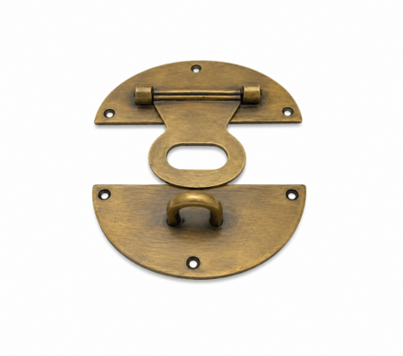Large Heavy Solid Brass Hasp & Staple Latch – 5" Oval Antique Style Box & Door Catch – Vintage Brass Hardware