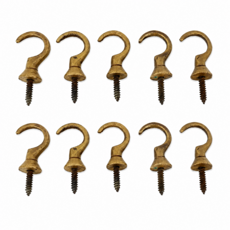10 Solid Brass Cup Hooks Vintage Antique Style Small Dresser Wall Hooks 35mm Old Brass Hangers Handmade