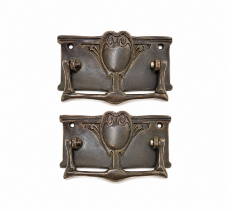 2 Large Art Nouveau Drawer Pull Handles Solid Brass Watson A10 Antique Brass Bronze Patina 4.14 Heavy Vintage Drop Pulls