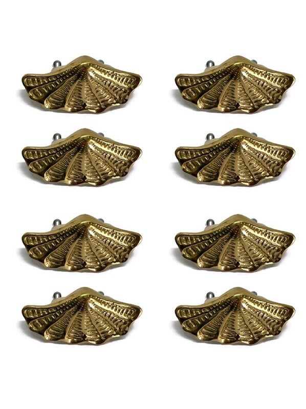 10 Vintage Brass Shell Drawer Handles – 98mm With Screws, Iron Electroplated