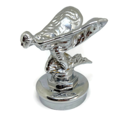 Flying Lady Car Mascot Statue 4.5 Chrome Brass on Base – Vintage Style Hood Ornament KNEELING