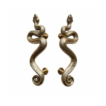2 Cast Heavy Snake Door Handles Medium Pair 16 Rustic Handmade Brass Pulls