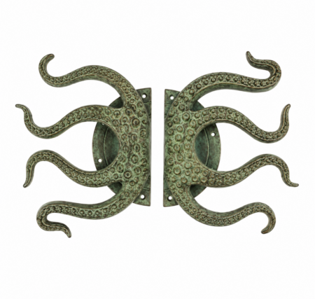 2 x Large Solid Brass Octopus Door Handles – Pair – 36 cm (14) – Rustic Vintage Style