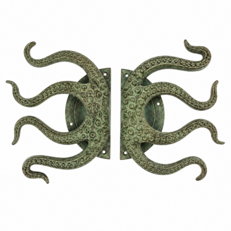2 x Large Solid Brass Octopus Door Handles – Pair – 36 cm (14) – Rustic Vintage Style