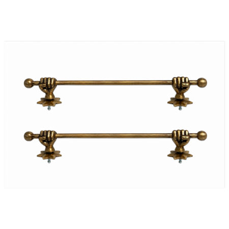 Set of 2 Solid Brass Fist Hand Towel Rails 15 Star Back Plate Vintage Antique Bathroom Towel Holders