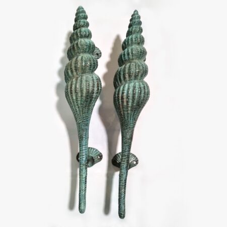 Large Shell Brass Door Pull Handles Pair 12.5” Coastal Nautical Vintage Antique Style