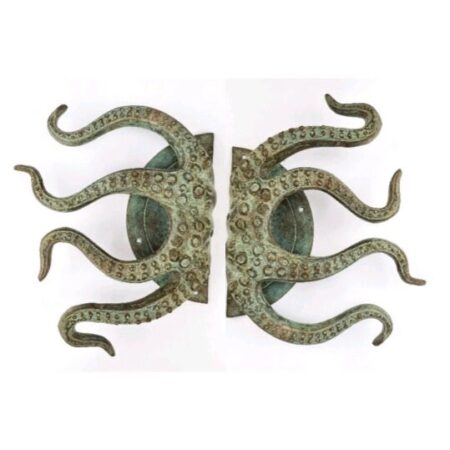 strong rustic set brass stunning large octopus solid polished brass door handle pull 14" wide old look 36 cm
