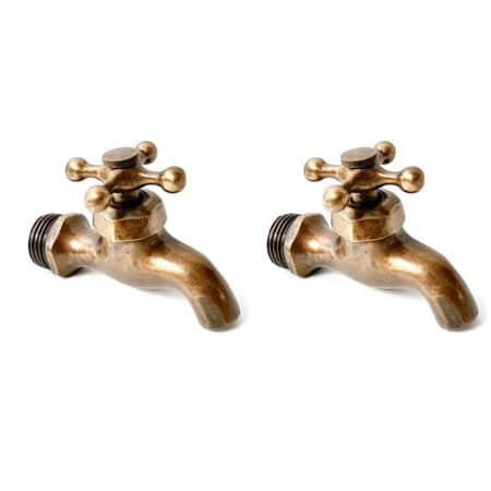 2 Small Vintage Solid Brass Taps – Heavy Cast Traditional Bath & Kitchen Sink Tapware