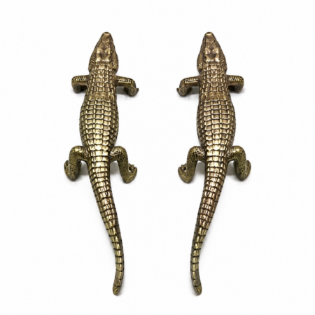 Set of 4 Crocodile Door Pull Handles Solid Brass 12" Alligator Door Handles Vintage Handmade