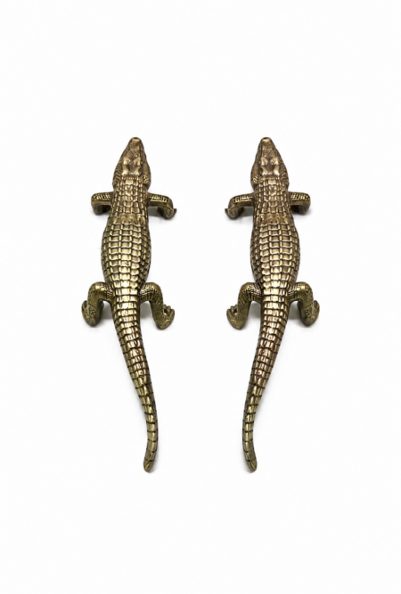 Set of 4 Crocodile Door Pull Handles Solid Brass 12" Alligator Door Handles Vintage Handmade