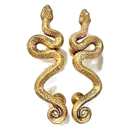 2 Cast Heavy Snake Door Handles Medium Pair 16" Rustic Handmade Brass Pulls