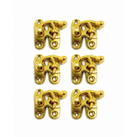6 Tiny Solid Brass Fork Swing Arm Box Latches – 30mm Vintage Jewellery Box Catches – Antique Style