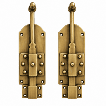 2 Solid Brass French Door Bolts – Heavy 6 Antique Style Slide Bolts – Vintage Cabinet & Door Hardware