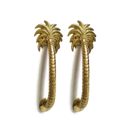 Pair of Large Solid Brass Palm Tree Door Pull Handles 16 Tropical Front Door Grab Handles Heavy Cast Brass