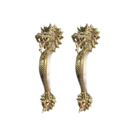 2 x LARGE 10.1/2" DRAGON DOOR PULLS – HAND CAST REAL BRASS – VINTAGE ANTIQUE