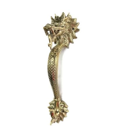 LARGE 10.1/2" DRAGON DOOR PULL – HAND CAST REAL BRASS – VINTAGE ANTIQUE HANDLE