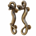 2 Heavy Brass Python Snake Door Pull Handles 13.1/2" Hidden Fix Vintage Style