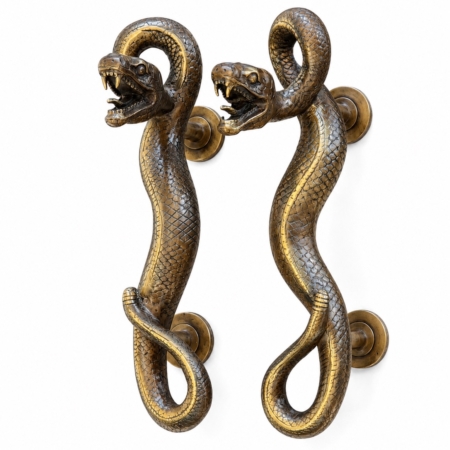 2 Heavy Brass Python Snake Door Pull Handles 13.1/2" Hidden Fix Vintage Style