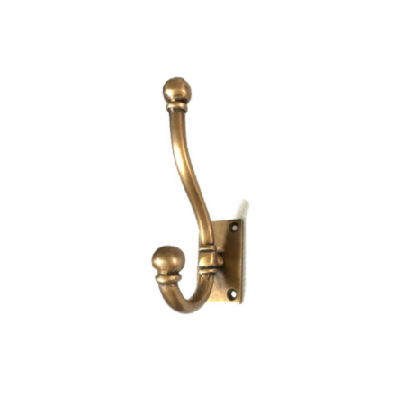 Small Victorian Style Coat Hook, Solid Brass Heavy Vintage Hall Stand Hook, Antique Reproduction Hardware