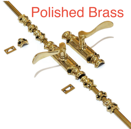 LEFT HAND Solid Brass Cremone Bolt Set – 110" (280cm) Back-to-Back Lever Handle – Complete Espagnolette Door Fastener
