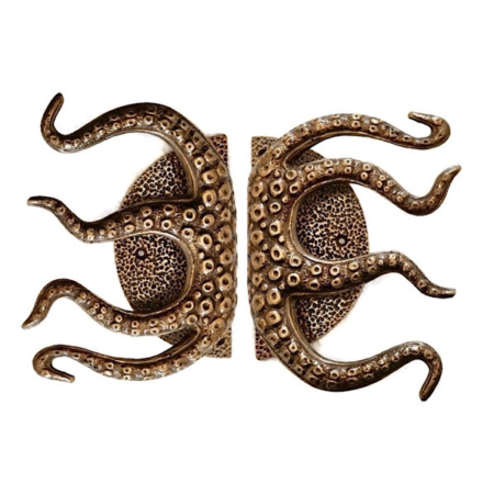 2x Small Octopus Brass Door Handle 11” Heavy Solid Brass Nautical Vintage Pull (pair)