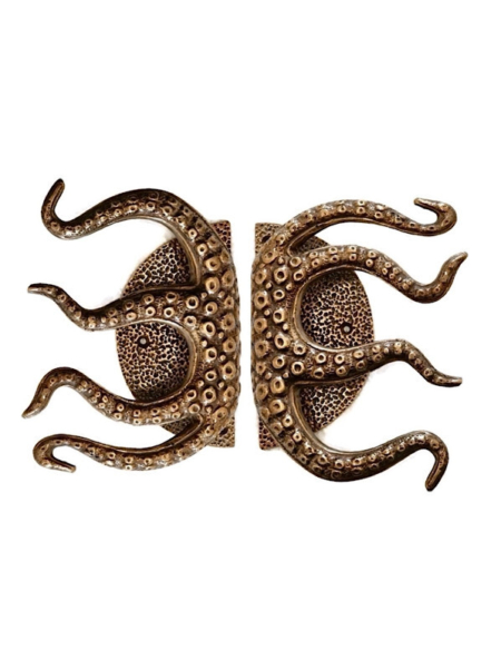 2x Small Octopus Brass Door Handle 11” Heavy Solid Brass Nautical Vintage Pull (pair)
