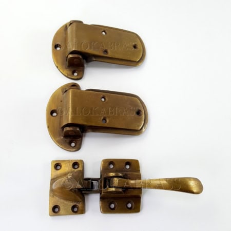 1/2" Offset Rare ICE BOX Catch Lever + 2 Hinges – Solid Pure Brass Heavy Vintage Hardware – Left & Right Antique Style Set