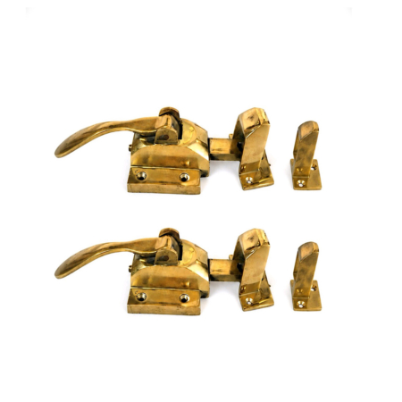 2 Curly Handle Rare ICE BOX Catch Lever Solid Brass Large Offset Rebated Antique Style Hardware