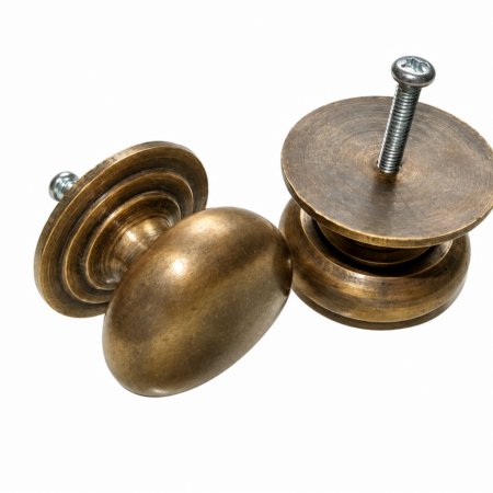 2 SOLID BRASS KNOBS 1¼ 32mm – WATSON 237 – ANTIQUE VINTAGE STYLE
