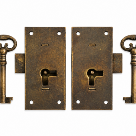 2 Solid Brass Flush Cupboard Locks 76mm Antique Style Door Locks, Heavy Brass Cabinet Lock Set with 2 Keys, Vintage Furniture Hardware