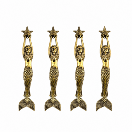 4 Large Mermaid Door Pull Handles – Solid Brass 15 (38cm) Vintage Antique Style Entry Door Handles