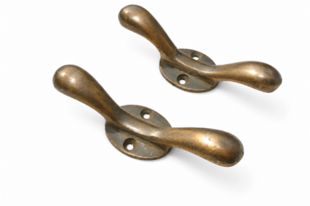 4 Solid Brass Coat Hooks Vintage Double Hook Wall Hangers Antique Style Heavy Brass Hall Stand Hooks