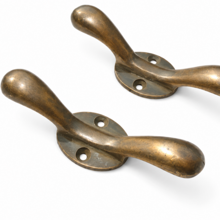 4 Solid Brass Coat Hooks Vintage Double Hook Wall Hangers Antique Style Heavy Brass Hall Stand Hooks