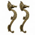 2 Cute Brass Small Seahorse Door Handles 8" Solid Brass Antique Coastal Beach Pull Handles