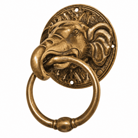 Large 5¼" Solid Brass Elephant Head Door Ring Pull Handle – Ganesha Vintage Antique Style – 135mm