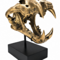 Brass Saber Tooth Tiger Skull Statue on Stand 13” Heavy Brass Jaw Teeth Decor Sculpture