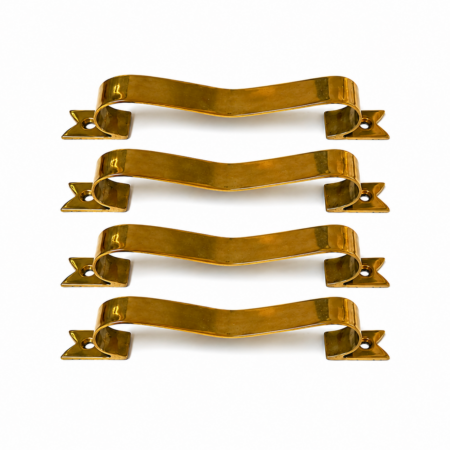 4 Solid Brass D Pull Handles 6" (150mm) – Heavy Ribbon Style Drawer Pulls – Vintage Kitchen Cabinet Hardware