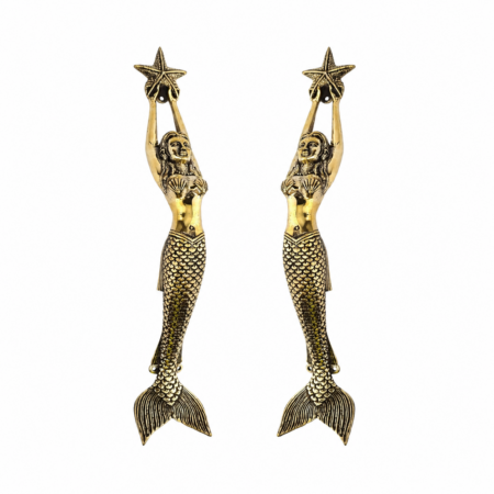 2 Large Brass Mermaid Door Pull Handles 15" Vintage Style Entry Door Grabs 38cm