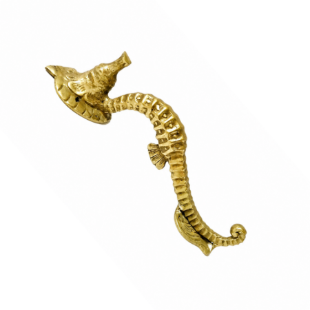 2 Cute Brass Small Seahorse Door Handles 8" Solid Brass Antique Coastal Beach Pull Handles