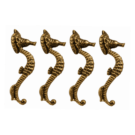 4 Small Solid Brass Seahorse Door Pull Handles – 8" / 20cm Vintage Antique Style Cabinet Hardware